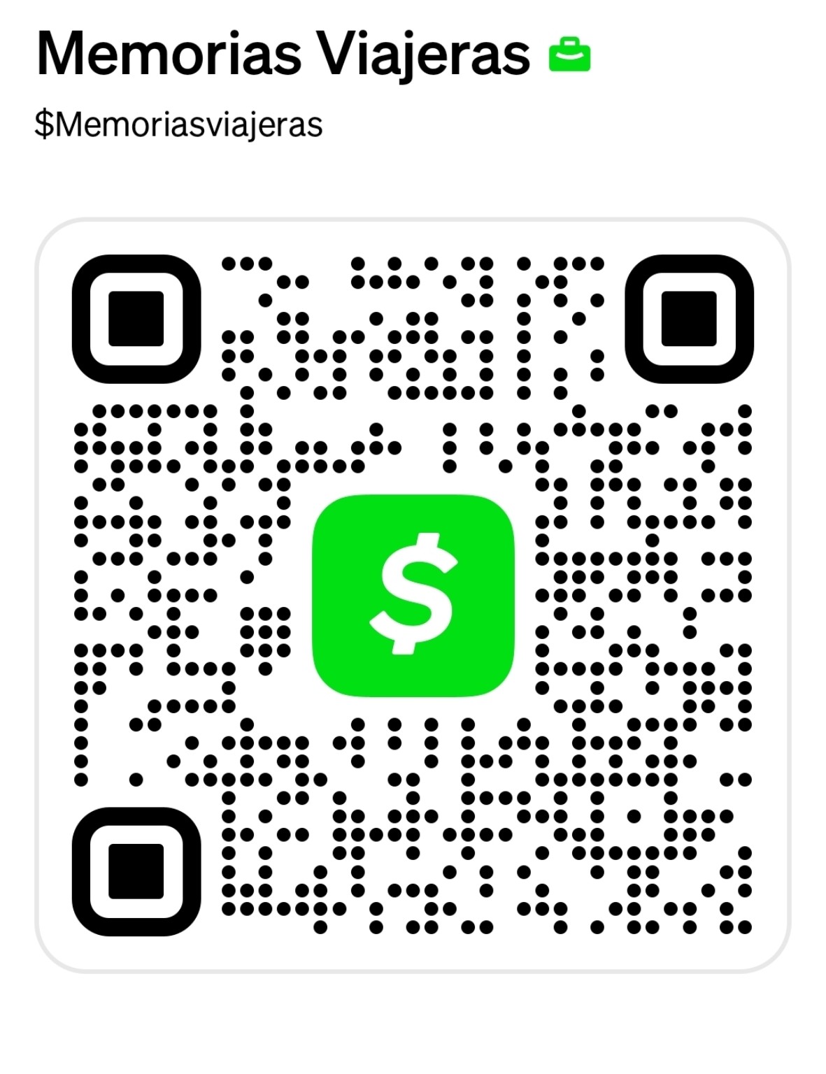 Código QR de Cash App para Memorias Viajeras, $Memoriasviajeras